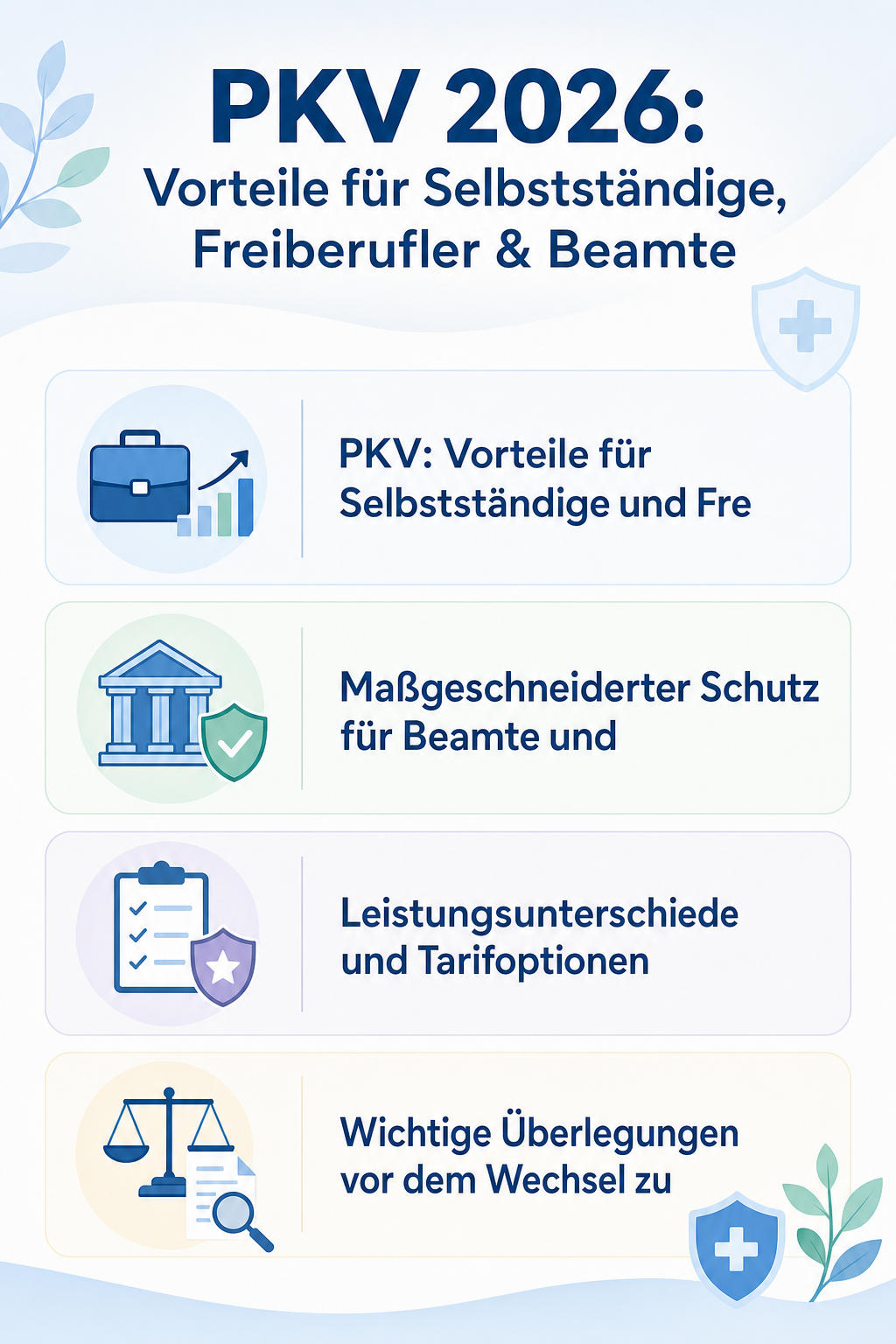Infografik: PKV 2026: Vorteile für Selbstständige, Freiberufler & Beamte