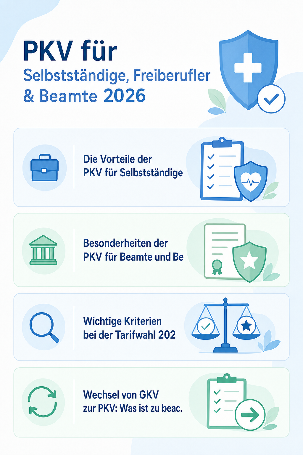 Infografik: PKV für Selbstständige, Freiberufler & Beamte 2026