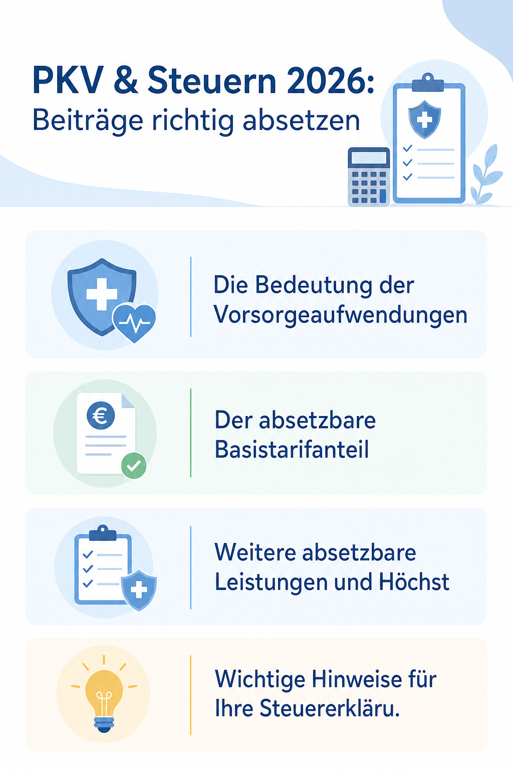 Infografik: PKV & Steuern 2026: Beiträge richtig absetzen